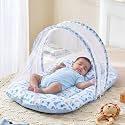 Amazon Brand - Supples Baby Bed Mattress with Mosquito net | Animal Print | Blue