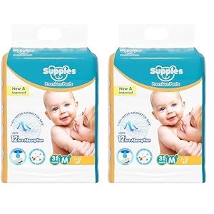 amazon brand - supples premium diapers medium m 31 count 7-12 kg 12 hrs absorption baby diaper pants pack of 2
