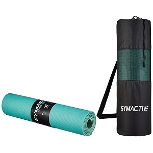 amazon brand - symactive 8mm anti-skid lightweight dual color ldpe  eva yoga mat with carry bag tealarmy green