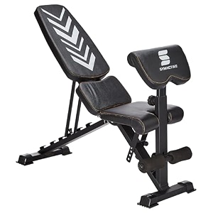 amazon brand - symactive 6 in 1 multi-functional weight strength training incline decline exercise preacher bench for home gym max weight 350 kg