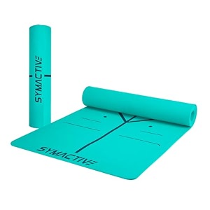 amazon brand - symactive 6 mm premium anti-skid supersoft alignment single color tpe yoga mat with carrying strap for men amp women 2x6 ft teal green blue-green