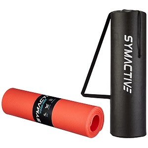 amazon brand - symactive 8mm anti-skid lightweight with perfect grip ldpe  eva yoga mat with carry bag red - red