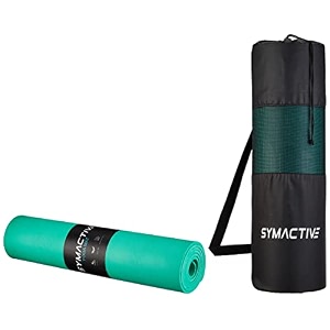 amazon brand - symactive 8mm premium anti-skid supersoft single color tpe yoga mat with carry bag sea green