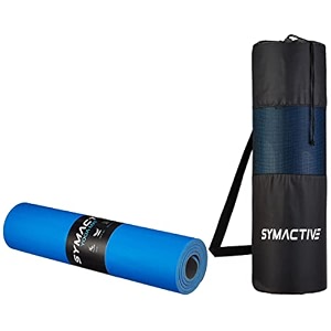 amazon brand - symactive 8mm premium anti-skid supersoft dual color tpe yoga mat with carry bag blue amp grey