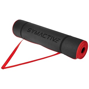 amazon brand - symactive anti-slip exercise yoga mat with border piping and in-built strap 6mm black material ldpe  eva