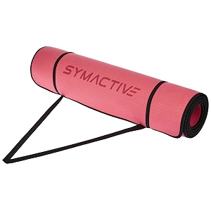 amazon brand - symactive anti-slip exercise yoga mat with border piping and in-built strap 6mm red
