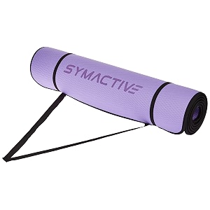 amazon brand - symactive anti-slip exercise yoga mat with border piping and in-built strap 6mm purple