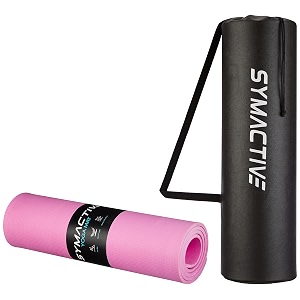 amazon brand - symactive anti-slip exercise yoga mat with border piping and in-built strap 6mm pink