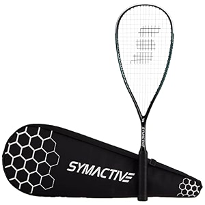 amazon brand - symactive full graphite high performance squash racquet - intermediate black s2000 with cover