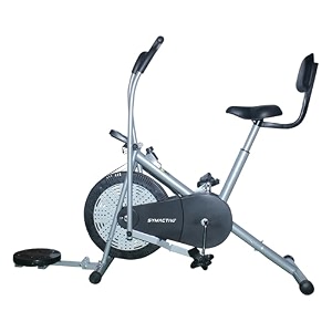 amazon brand - symactive air bike exercise cycle with movingstationary handles adjustable resistance with cushioned seat max user weight 100 kg