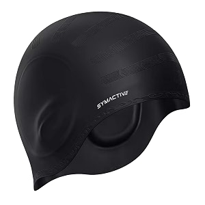 amazon brand - symactive long hair silicone swimming cap  keeps hair clean with ear protector  water-resistant  easy fit  protective  for adult men and women  breathable amp lightweight black