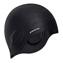 Amazon Brand - Symactive Long Hair Silicone Swimming Cap | Keeps Hair Clean with Ear Protector | Water-Resistant | Easy Fit | Protective | for Adult Men and Women | Breathable &amp; Lightweight (Black)