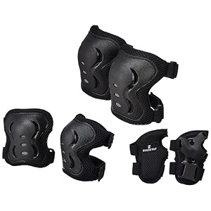 amazon brand - symactive professional protective gear set kneeelbowwrist guard for skateboarding roller skating inline skating cycling and other sports kids boys and girls small black