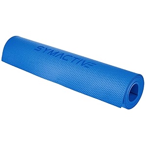 amazon brand - symactive pure eva anti-slip exercise yoga mat with carrying bag 6mm blue