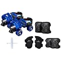 Amazon Brand - Symactive Roller Derby Wheel Skates Combo Kit | Durable &amp; Adjustable | for 6 to 14 Years | Unisex | Skates with Knee Guard, Elbow Guard, Wrist Guard, Key | PVC | Blue