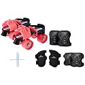 Amazon Brand - Symactive Roller Derby Wheel Skates Combo Kit | Durable &amp; Adjustable | for 6 to 14 Years | Unisex | Skates with Knee Guard, Elbow Guard, Wrist Guard, Key | PVC | Pink