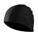 Amazon Brand - Symactive Spandex Breathable Fabric Swimming Cap | Water-Resistant | for Adult Men and Women | Easy Fit | Protective Spandex | Breathable &amp; Lightweight (Black)
