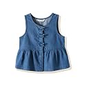 Amazon Brand - Symbol Girl's Solid Denim Relaxed Fit Woven Crop Top