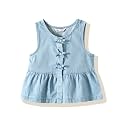 Amazon Brand - Symbol Girl's Solid Denim Relaxed Fit Woven Crop Top