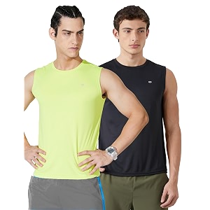 amazon brand - symbol men39s polyester color block active regular fit sports  round neck  sleeveless t-shirt