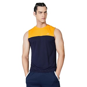 amazon brand - symbol men39s polyester color block active regular fit sports  round neck  sleeveless t-shirt