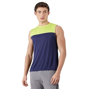 amazon brand - symbol men39s polyester color block active regular fit sports  round neck  sleeveless t-shirt