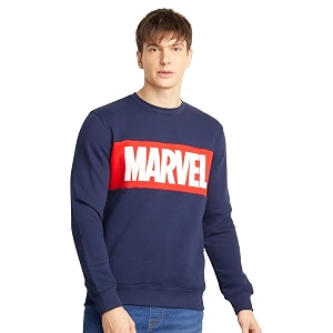 amazon brand - symbol men cotton blend heavy weight round neck sweatshirt available in marvel amp disney graphics regular fit