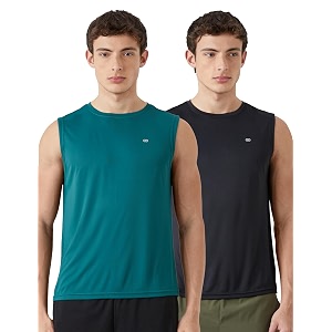 amazon brand - symbol men39s polyester color block active regular fit sports  round neck  sleeveless t-shirt