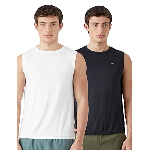 amazon brand - symbol men39s polyester color block active regular fit sports  round neck  sleeveless t-shirt