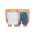 Amazon Brand - Symbol Men's Cotton Regular Printed Boxer Shorts (Pack of 2) (AW19TBOX40_White/FogTeal_2XL)