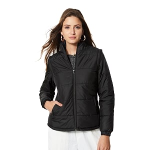 amazon brand - symbol women regular fit quilted jacket with detachable sleeves puffer jackets