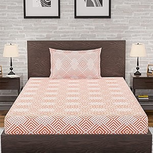 amazon brand  umi 144 tc 100 cotton printed single bedsheet set with one pillow case  twin sheet setbreathable and skin friendly oeko-tex certified 60x90 inches jigsaw - red