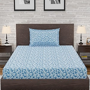 amazon brand  umi 144 tc 100 cotton printed single bedsheet set with one pillow case  twin sheet setbreathable and skin friendly oeko-tex certified 60x90 inches blossom - blue
