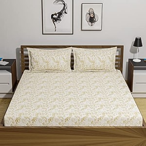 amazon brand  umi 144 tc 100 cotton printed double bedsheet set with two pillow case  king sheet setbreathable and skin friendly oeko-tex certified  108x108 inches bless yellow