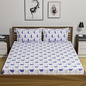amazon brand  umi 144 tc 100 cotton printed double bedsheet set with two pillow case  queen sheet setbreathable and skin friendly oeko-tex certified  90x100 inches blue
