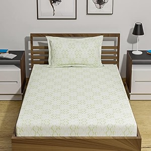 amazon brand  umi 144 tc 100 cotton printed single bedsheet set with one pillow case  twin sheet setbreathable and skin friendly oeko-tex certified  60x90 inches abstract green
