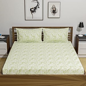 amazon brand  umi 144 tc 100 cotton printed double bedsheet set with two pillow case  king sheet setbreathable and skin friendly oeko-tex certified  108x108 inches bless green