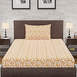 amazon brand  umi 144 tc 100 cotton printed single bedsheet set with one pillow case  twin sheet setbreathable and skin friendly oeko-tex certified 60x90 inches nature39s treasure - brown