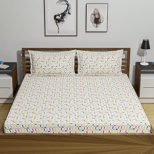 amazon brand  umi 144 tc 100 cotton printed double bedsheet set with two pillow case  queen sheet setbreathable and skin friendly oeko-tex certified  90x100 inches yellow