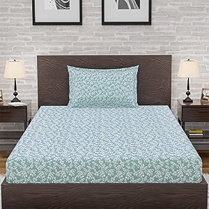 amazon brand  umi 144 tc 100 cotton printed single bedsheet set with one pillow case  twin sheet setbreathable and skin friendly oeko-tex certified 60x90 inches blossom - green