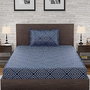 amazon brand  umi 144 tc 100 cotton printed single bedsheet set with one pillow case  twin sheet setbreathable and skin friendly oeko-tex certified 60x90 inches chain reaction - blue