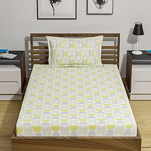amazon brand  umi 144 tc 100 cotton printed single bedsheet set with one pillow case  twin sheet setbreathable and skin friendly oeko-tex certified  60x90 inches yellow