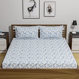 amazon brand - umi 144 tc 100 cotton printed double bedsheet set with two pillow case  king sheet setbreathable and skin friendly oeko-tex certified  108x108 inches bless blue