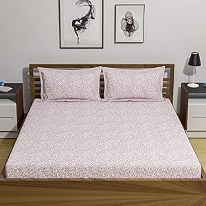 amazon brand  umi 144 tc 100 cotton printed double bedsheet set with two pillow case  queen sheet setbreathable and skin friendly oeko-tex certified  90x100 inches niers violet