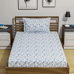 amazon brand  umi 144 tc 100 cotton printed single bedsheet set with one pillow case  twin sheet setbreathable and skin friendly oeko-tex certified 60x90 inches bless blue
