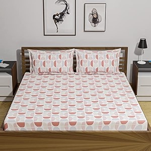 amazon brand  umi 144 tc 100 cotton printed double bedsheet set with two pillow case  queen sheet setbreathable and skin friendly oeko-tex certified  90x100 inches peach