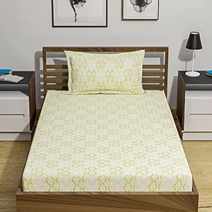 amazon brand  umi 144 tc 100 cotton printed single bedsheet set with one pillow case  twin sheet setbreathable and skin friendly oeko-tex certified  60x90 inches abstract yellow