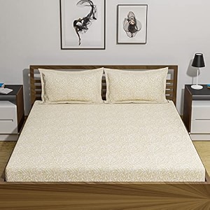 umi 144 tc 100 cotton printed double bedsheet set with two pillow case  king sheet setbreathable and skin friendly oeko-tex certified  108x108 inches niers yellow