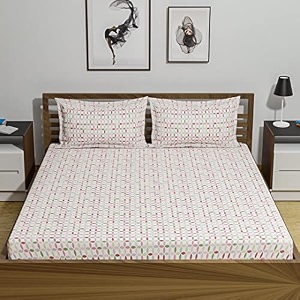 amazon brand - umi 144 tc 100 cotton printed double bedsheet set with two pillow case  queen sheet setbreathable and skin friendly oeko-tex certified  90x100 inches pink