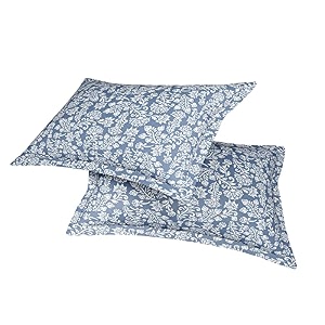 amazon brand  umi 144 tc 100 cotton printed pillow case  pack of 2  breathable and skin friendly oeko-tex certified  floral stencil - blue